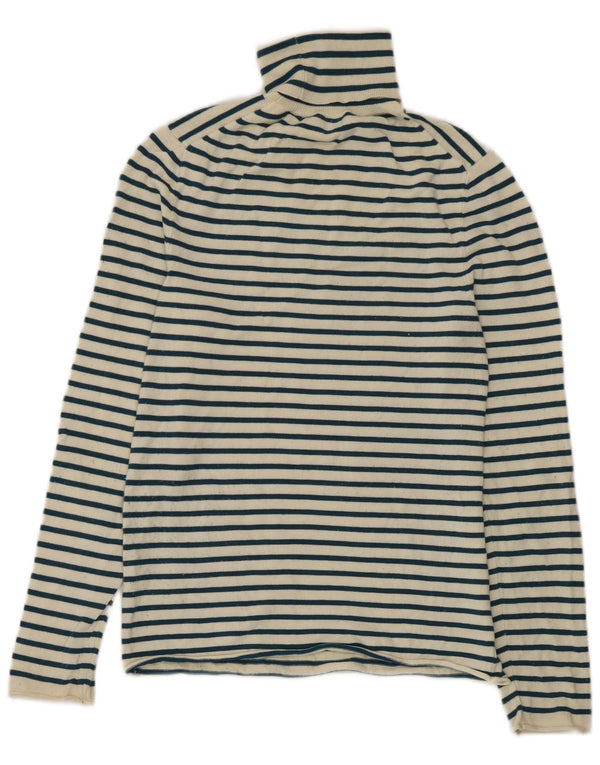 Zara Womens Roll Neck Top Long Sleeve UK 14 Large Off White Striped Viscose