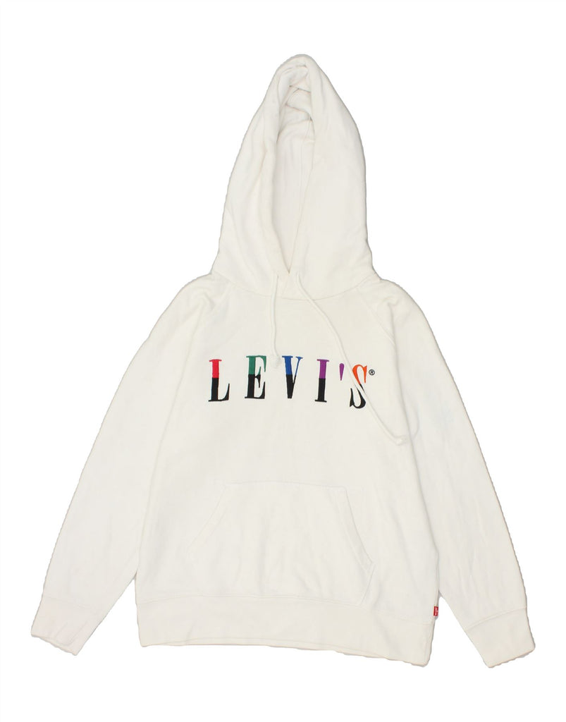 LEVI'S Womens Oversized Graphic Hoodie Jumper UK 6 XS White Cotton | Vintage Levi's | Thrift | Second-Hand Levi's | Used Clothing | Messina Hembry 