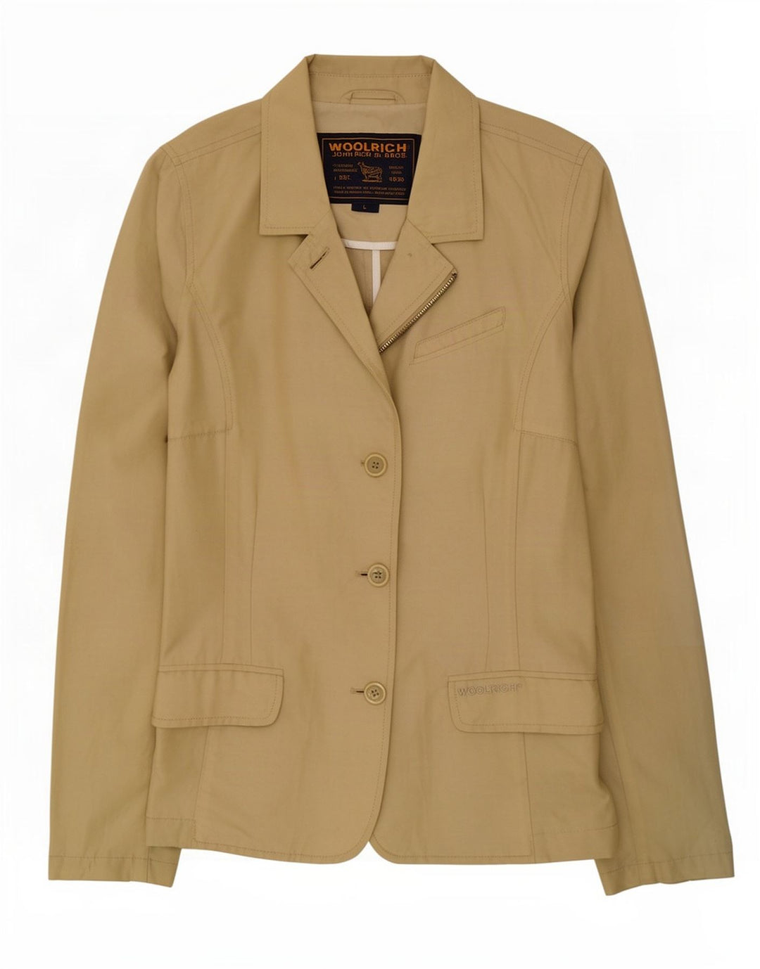 Woolrich Womens 3 Button Blazer Jacket UK 16 Large Khaki Cotton