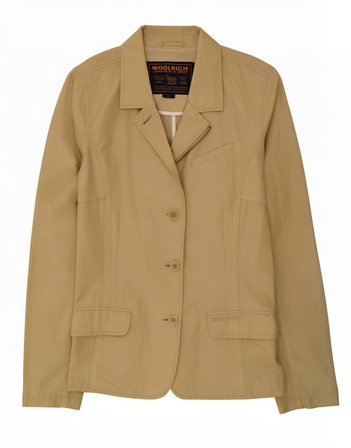 Woolrich Womens 3 Button Blazer Jacket UK 16 Large Khaki Cotton