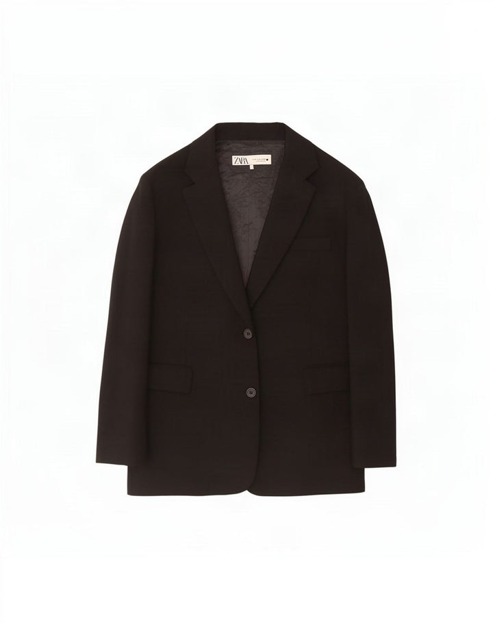 Zara Womens 2 Button Blazer Jacket UK 14 Medium Black Viscose