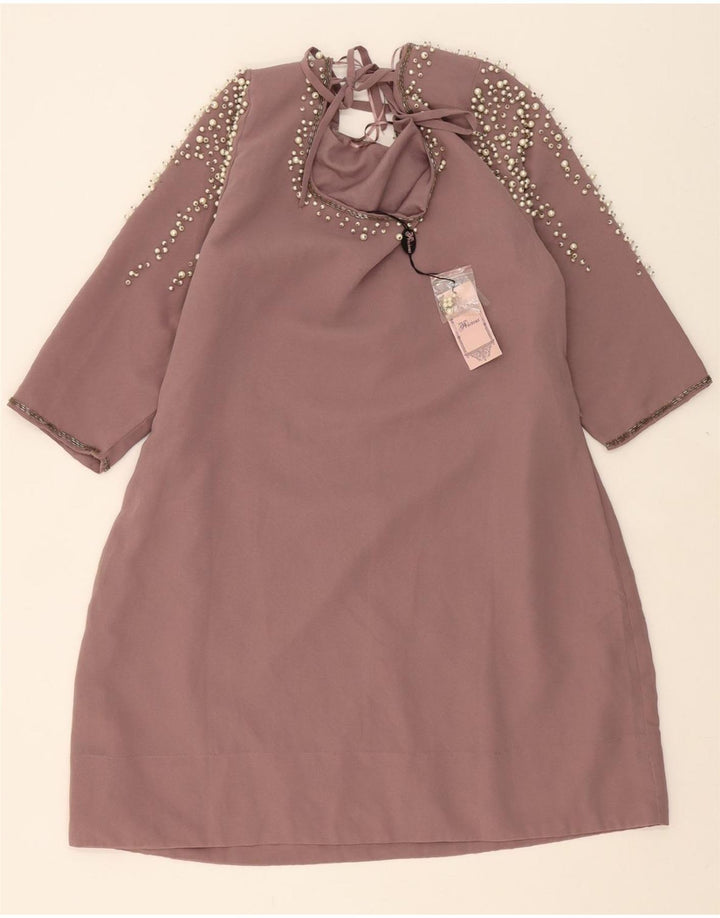 AWEAR Womens 3/4 Sleeve Shift Dress UK 18 XL Purple Polyester Vintage Awear and Second-Hand Awear from Messina Hembry 