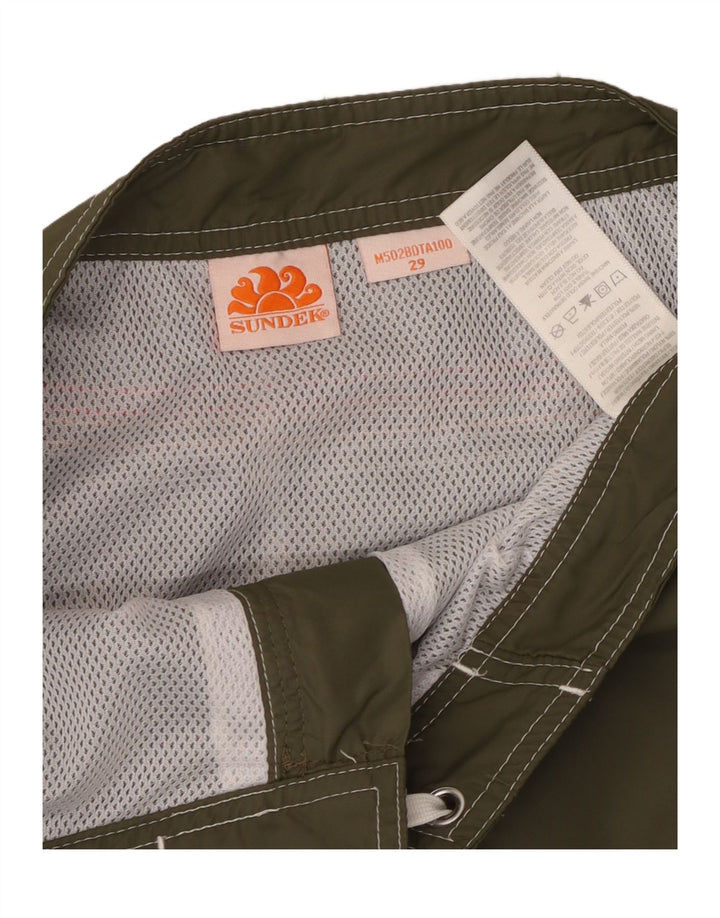 Sundek Mens Swimming Shorts Small  Khaki Striped Nylon