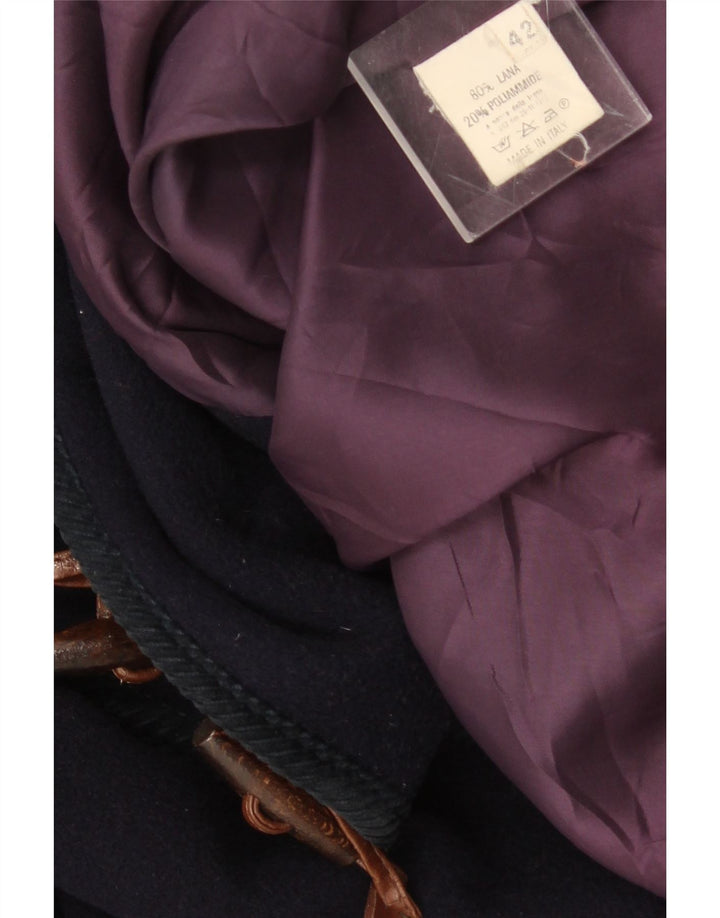 Vintage Womens Hooded Oversized Duffle Coat IT 42 Medium Navy Blue Wool