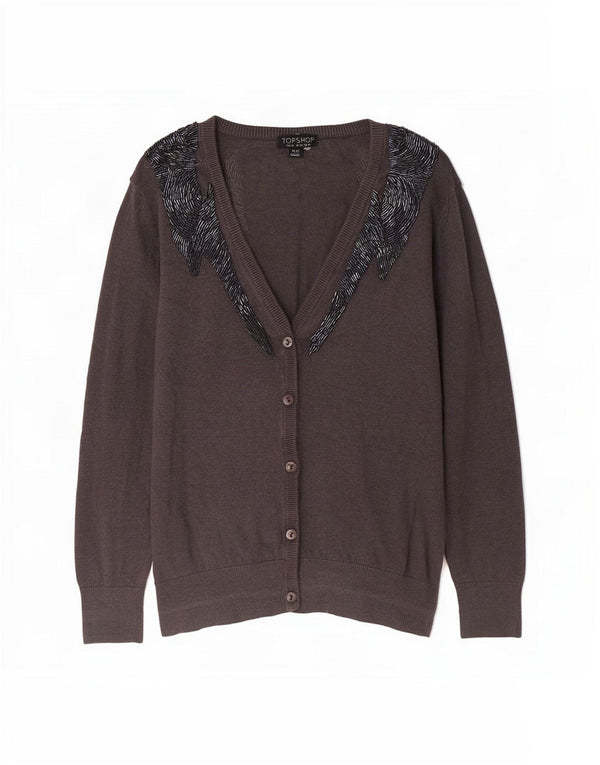 Topshop Womens 3/4 Sleeve Cardigan Sweater UK 14 Large Grey Cotton