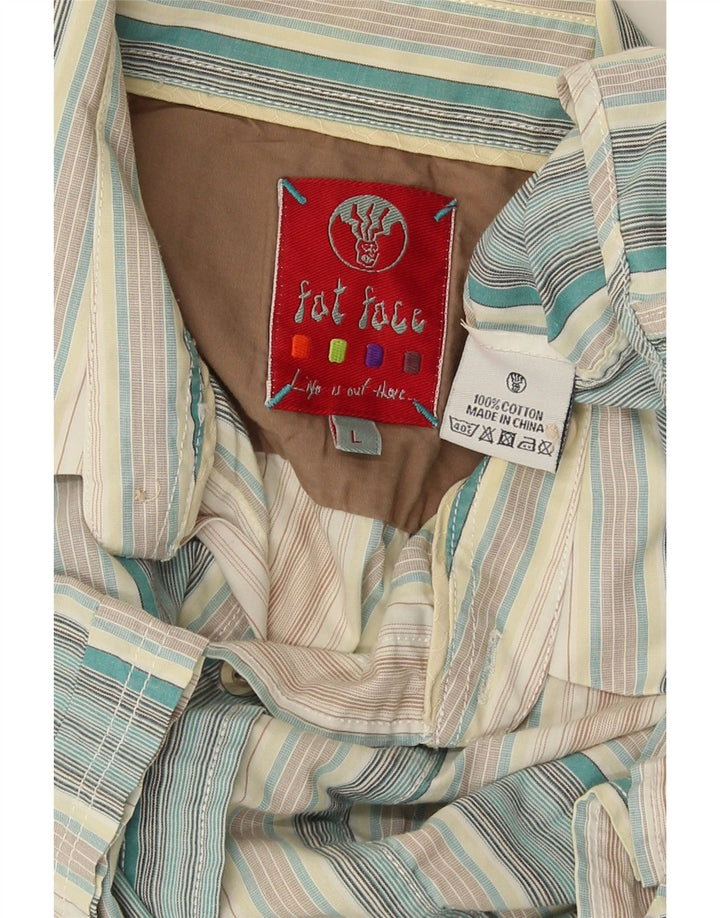 Fat Face Mens Short Sleeve Shirt Large Blue Striped Cotton