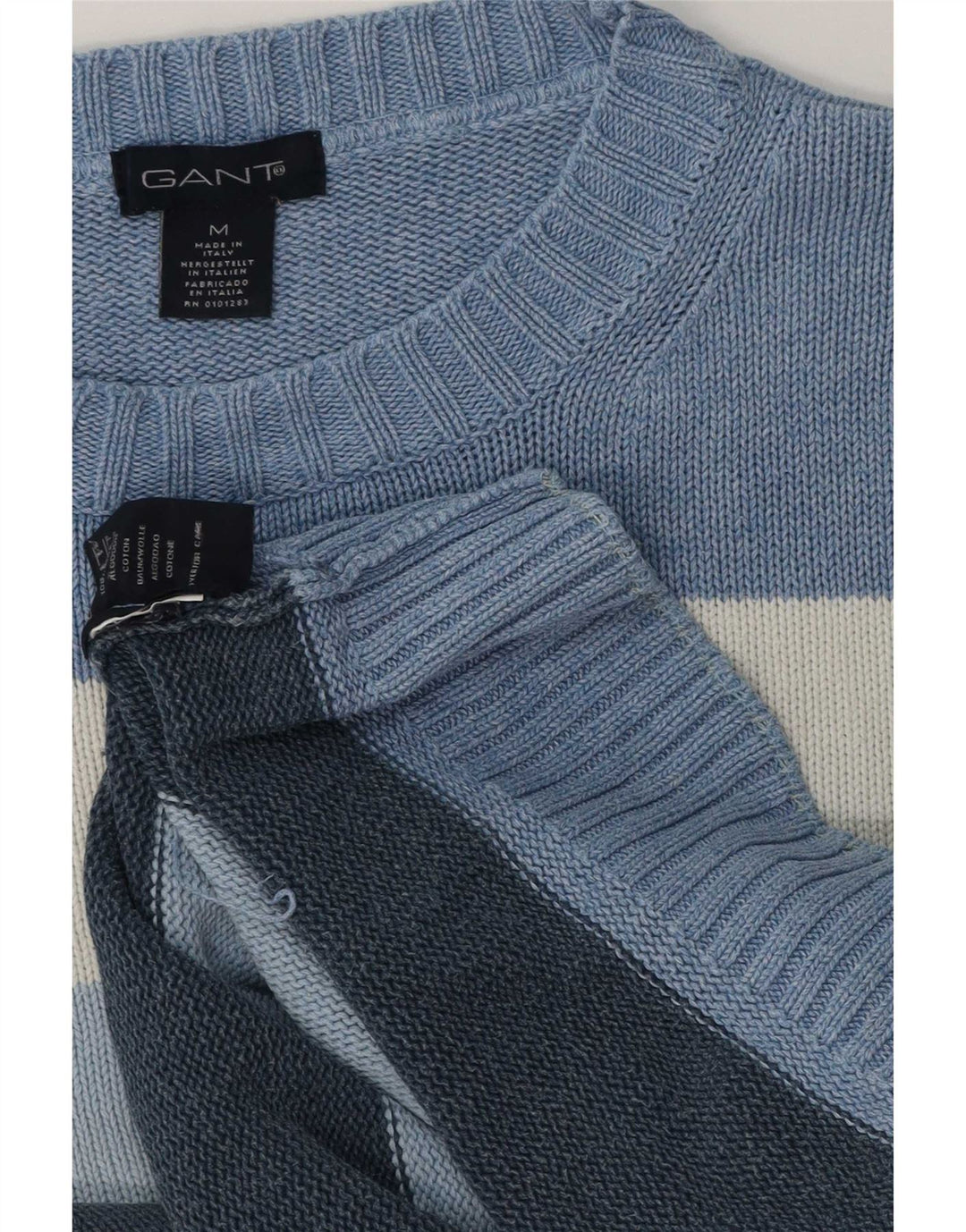 Gant Mens Crew Neck Jumper Sweater Medium Blue Striped Cotton