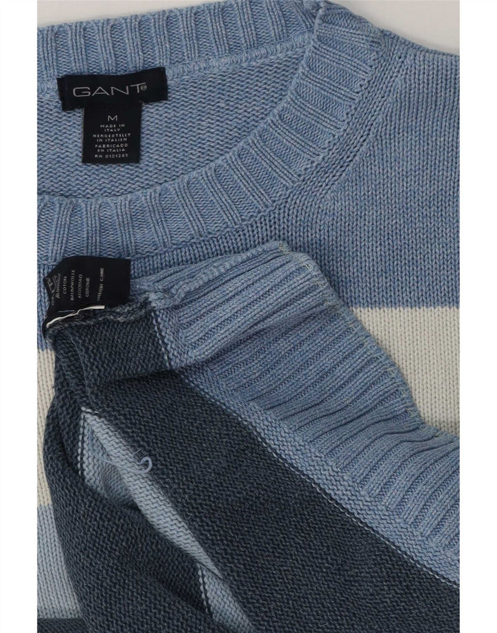 Gant Mens Crew Neck Jumper Sweater Medium Blue Striped Cotton