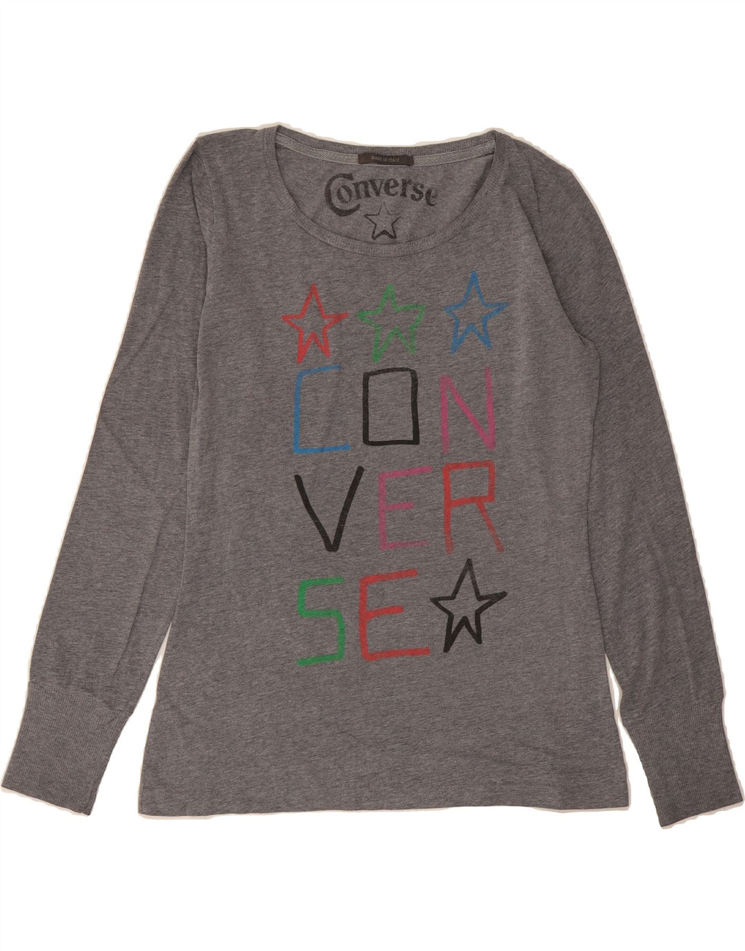 CONVERSE Womens Graphic Top Long Sleeve UK 14 Large Grey Cotton Vintage Converse and Second-Hand Converse from Messina Hembry 
