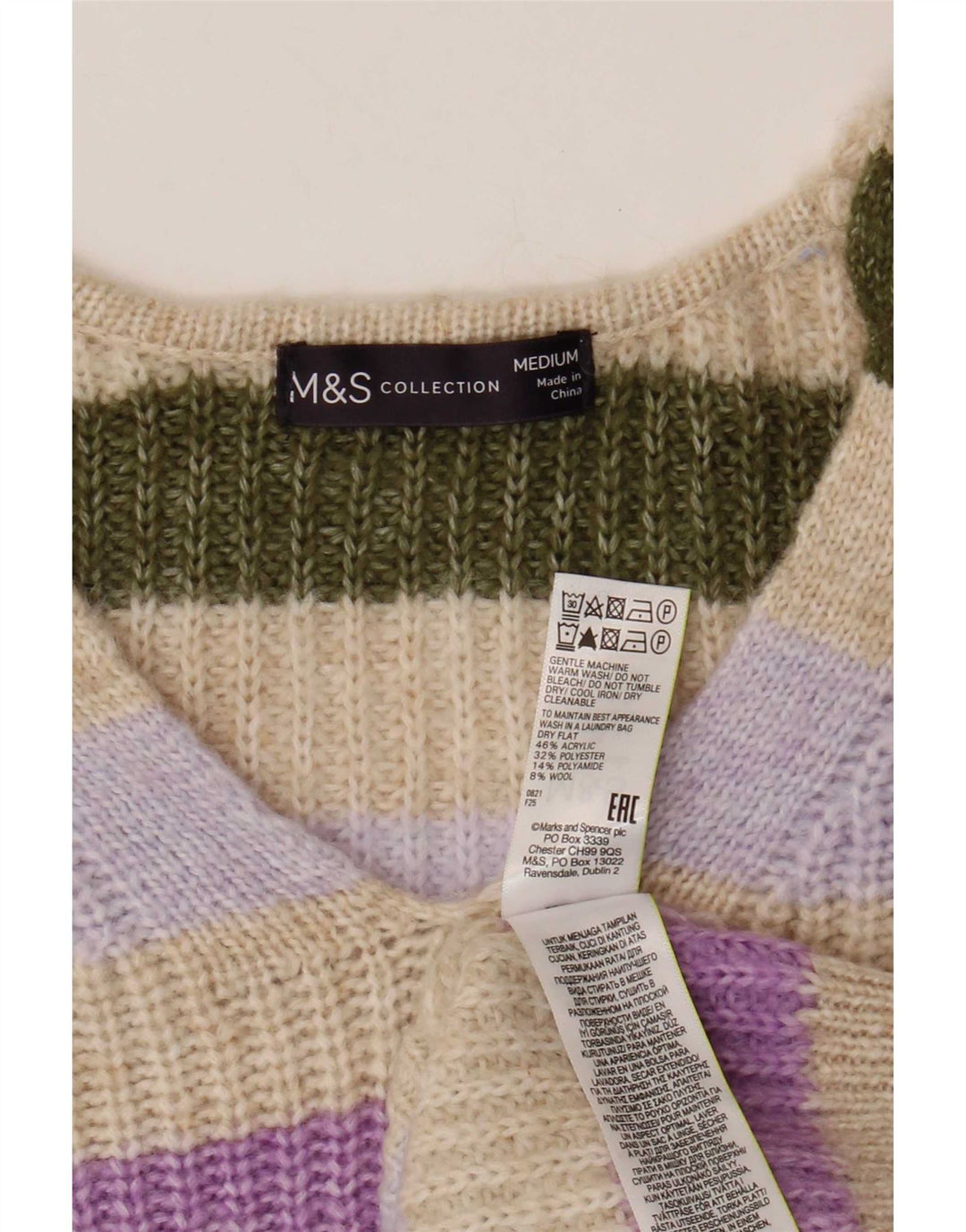 Marks & Spencer Womens V-Neck Jumper Sweater UK 14 Medium Beige Striped