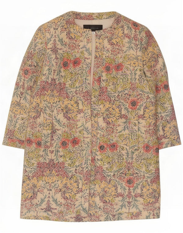 Zara Womens 3/4 Sleeve Open Overcoat UK 14 Medium Beige Floral