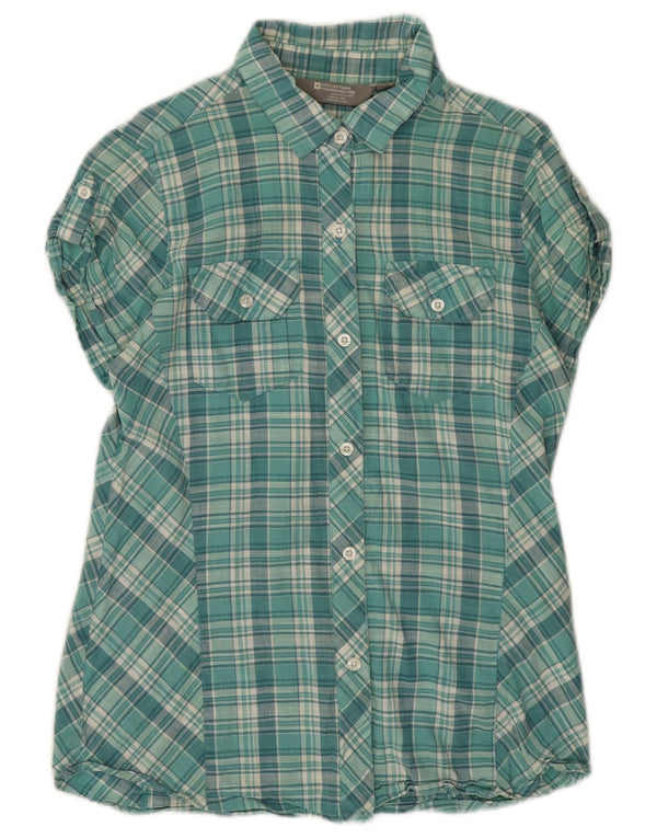 Mountain Warehouse Womens Short Sleeve Shirt UK 10 Small Green Check Cotton