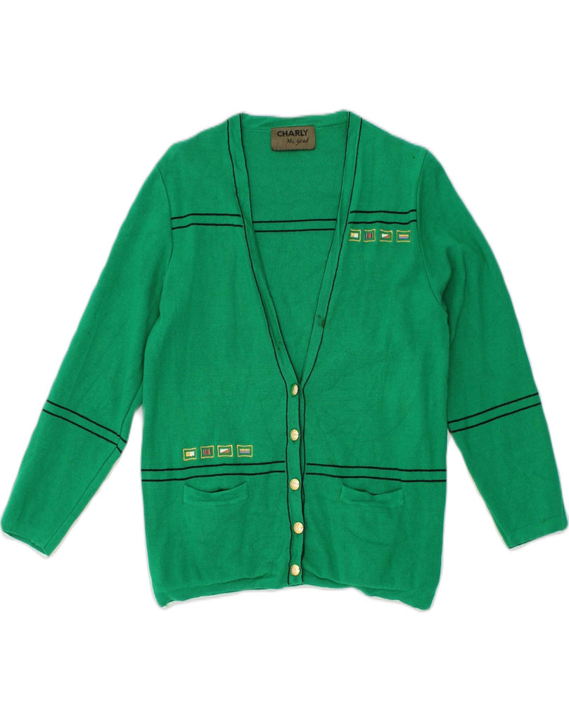 VINTAGE Womens Cardigan Sweater UK 12 Medium Green Pinstripe Cotton | Vintage Vintage | Thrift | Second-Hand Vintage | Used Clothing | Messina Hembry 