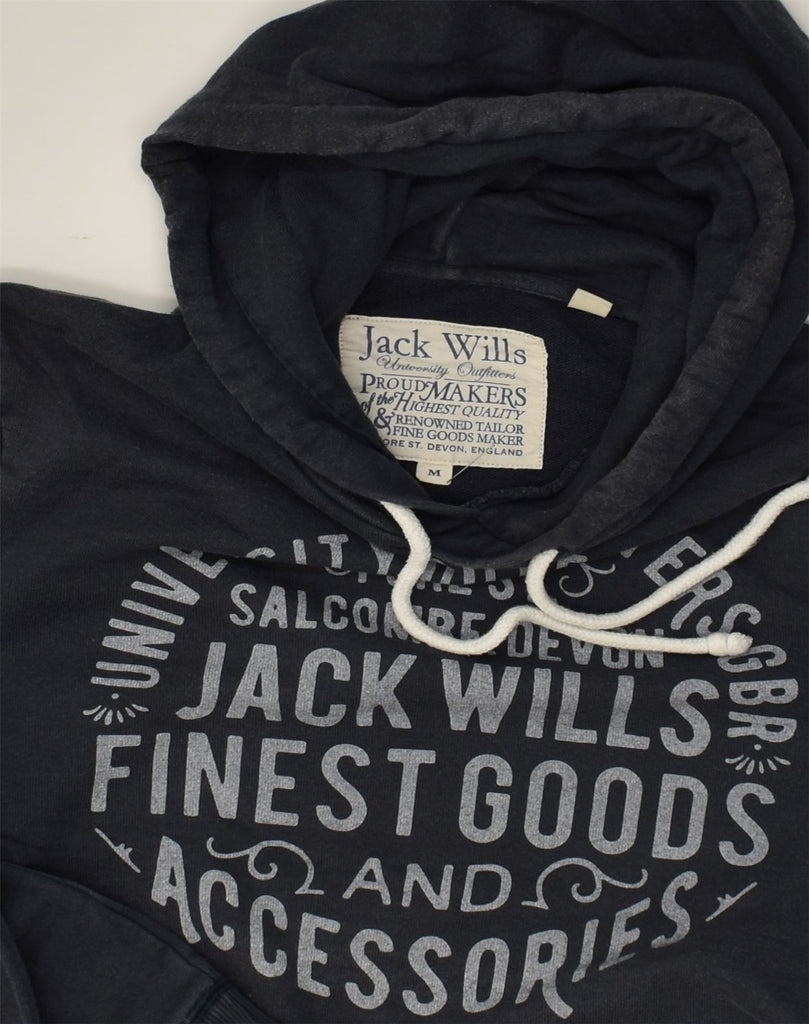 JACK WILLS Mens Graphic Hoodie Jumper Medium Navy Blue Cotton | Vintage Jack Wills | Thrift | Second-Hand Jack Wills | Used Clothing | Messina Hembry 