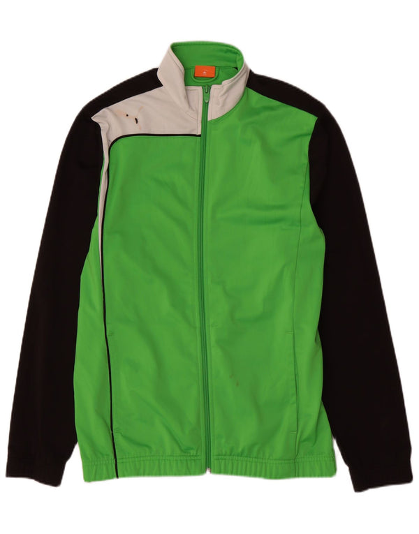 PUMA Boys Tracksuit Top Jacket 15-16 Years Green Colourblock Polyester
