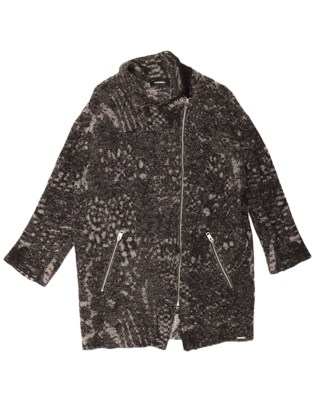 Diesel Womens Oversized Overcoat UK 16 Large Black Animal Print Wool