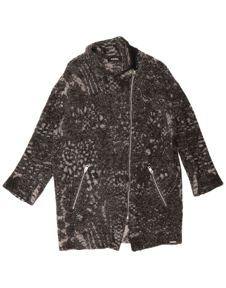 Diesel Womens Oversized Overcoat UK 16 Large Black Animal Print Wool