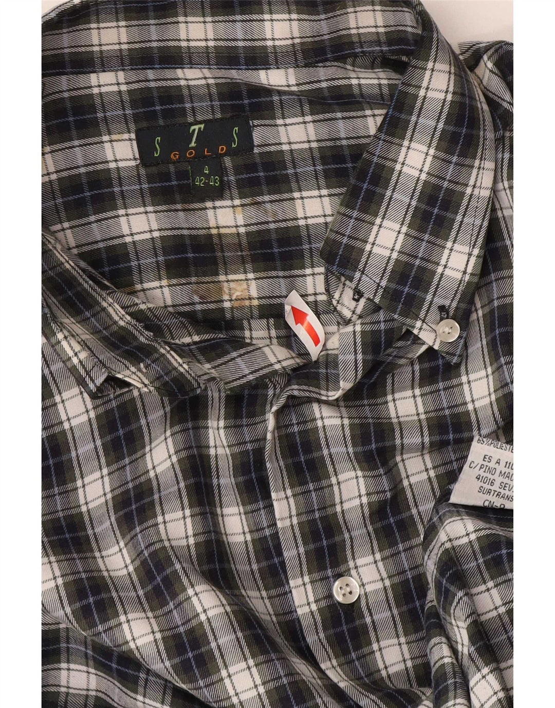 STS Mens Flannel Shirt Size 42/43 Large Blue Check Polyester
