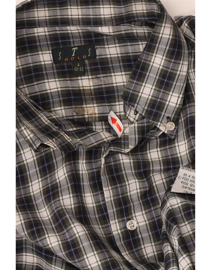 STS Mens Flannel Shirt Size 42/43 Large Blue Check Polyester