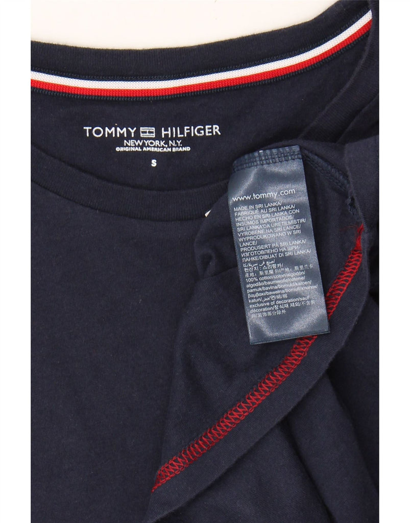 TOMMY HILFIGER Mens Graphic T-Shirt Top Small Navy Blue Cotton Vintage Tommy Hilfiger and Second-Hand Tommy Hilfiger from Messina Hembry 