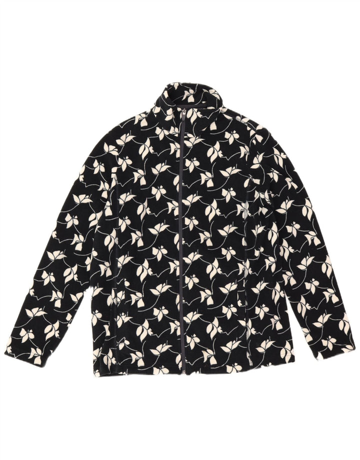 Lands End Womens Fleece Jacket UK 14 Medium Navy Blue Floral Polyester