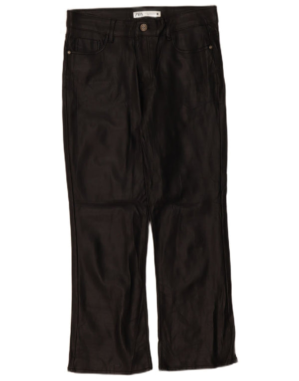 Zara Womens Straight Faux Leather Trousers EU 38 Small W28 L26 Black