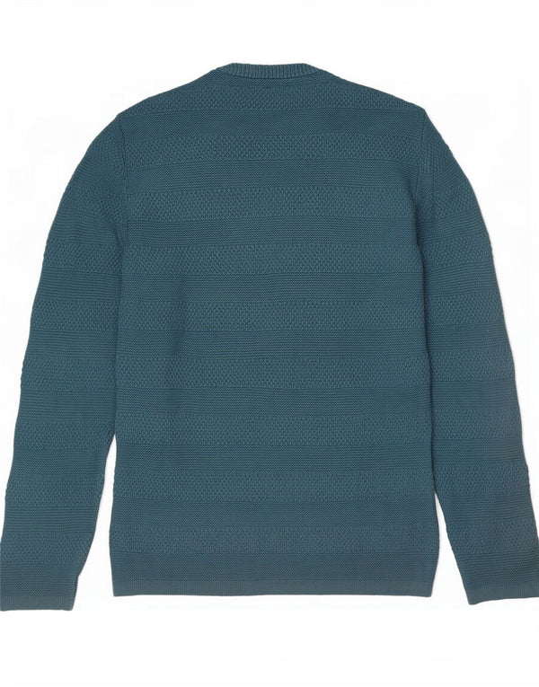 Zara Mens Crew Neck Jumper Sweater Medium Blue Striped Cotton