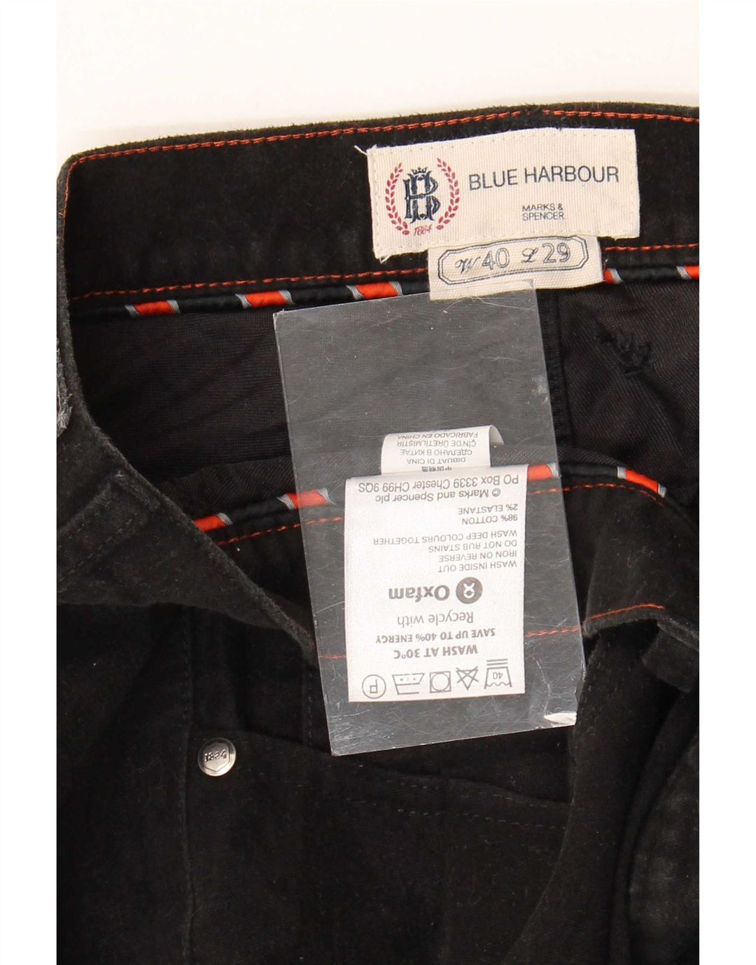 Marks & Spencer Mens Blue Harbour Crop Casual Trousers W40 L26 Black