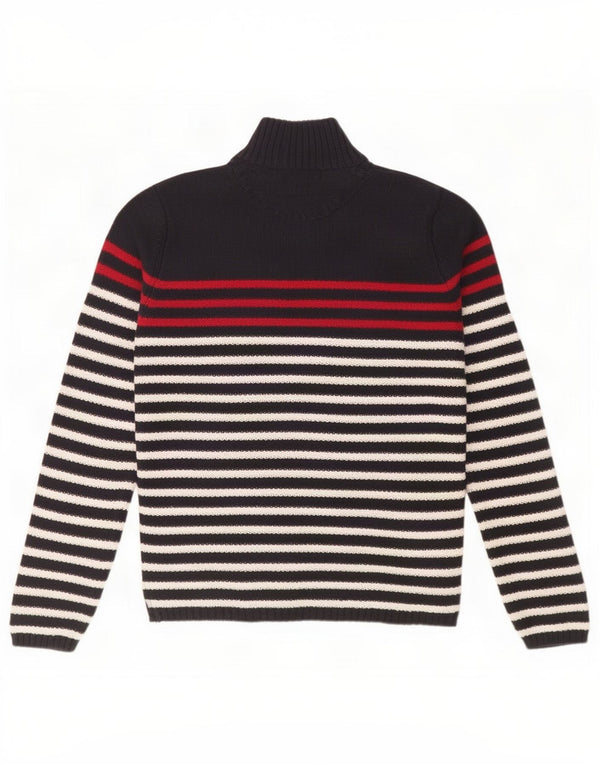 Zara Mens Zip Neck Jumper Sweater Large Navy Blue Striped Cotton