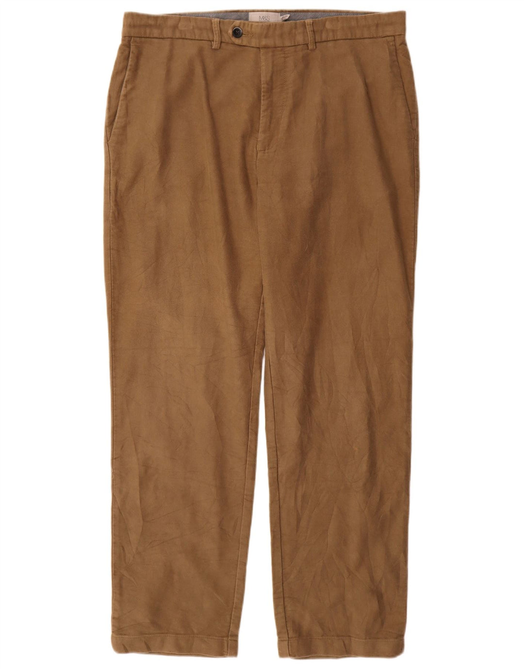 Marks & Spencer Mens Straight Regular Suit Trousers W36 L31 Beige Cotton