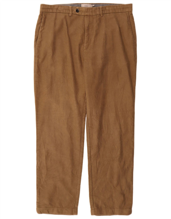 Marks & Spencer Mens Straight Regular Suit Trousers W36 L31 Beige Cotton