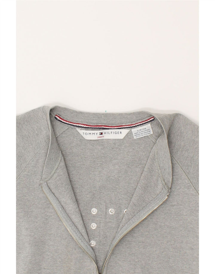TOMMY HILFIGER Womens Jeans Graphic Tracksuit Top Jacket UK 10 Small Grey Vintage Tommy Hilfiger and Second-Hand Tommy Hilfiger from Messina Hembry 