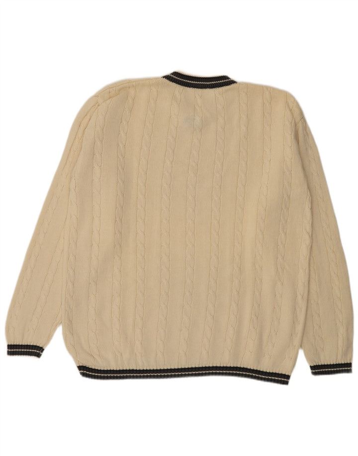 Vintage Mens V-Neck Jumper Sweater Large Beige Cotton
