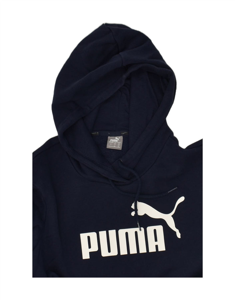 PUMA Womens Graphic Hoodie Jumper UK 14 Large  Navy Blue Polyester | Vintage Puma | Thrift | Second-Hand Puma | Used Clothing | Messina Hembry 