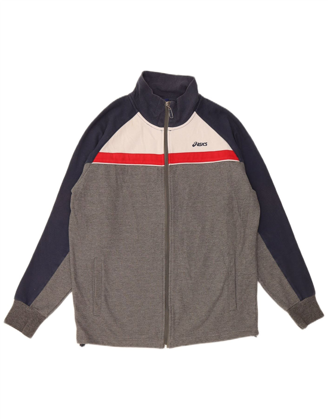 ASICS Mens Tracksuit Top Jacket Medium Grey Colourblock Cotton