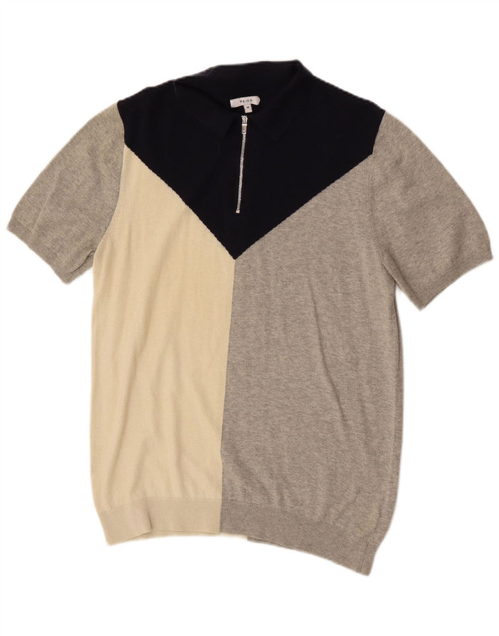 Reiss Womens Zip Neck Jumper Sweater UIK 14 Medium Grey Colourblock