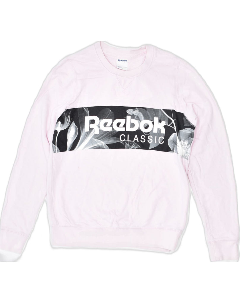 REEBOK Womens Oversized Graphic Sweatshirt Jumper UK 8/10 Small Pink | Vintage | Thrift | Second-Hand | Used Clothing | Messina Hembry 