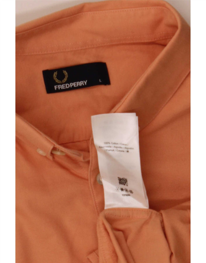Fred Perry Mens Short Sleeve Shirt Large Orange Cotton