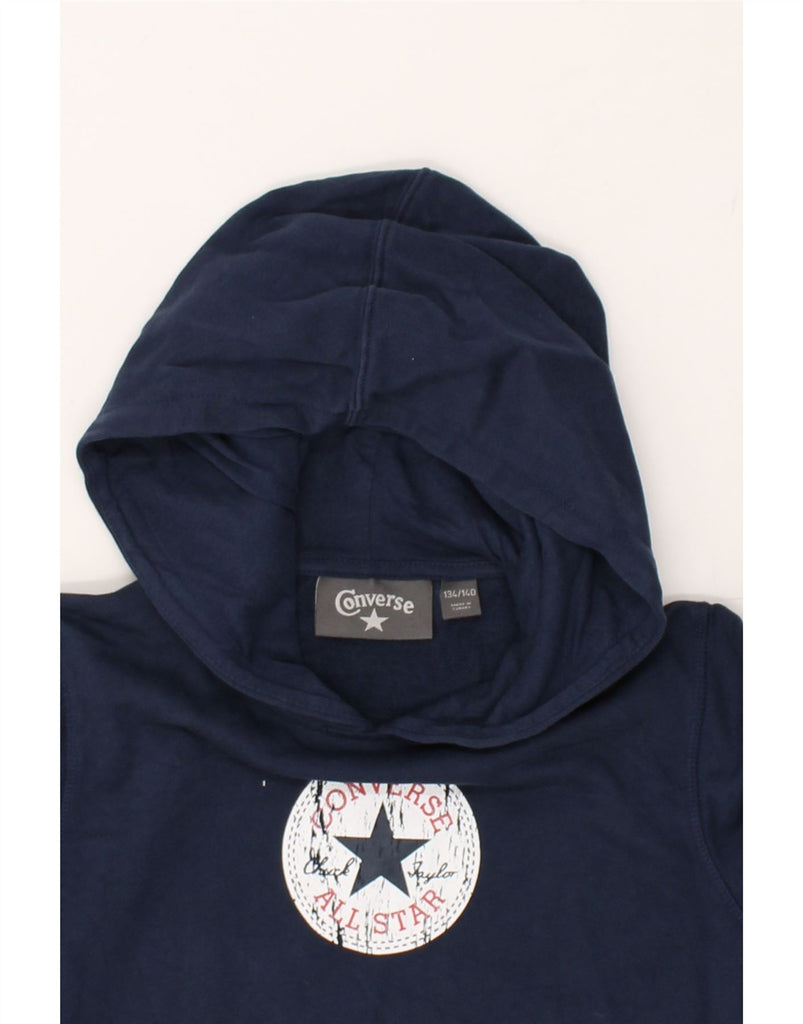 CONVERSE Boys Graphic Hoodie Jumper 9-10 Years Navy Blue Cotton | Vintage Converse | Thrift | Second-Hand Converse | Used Clothing | Messina Hembry 