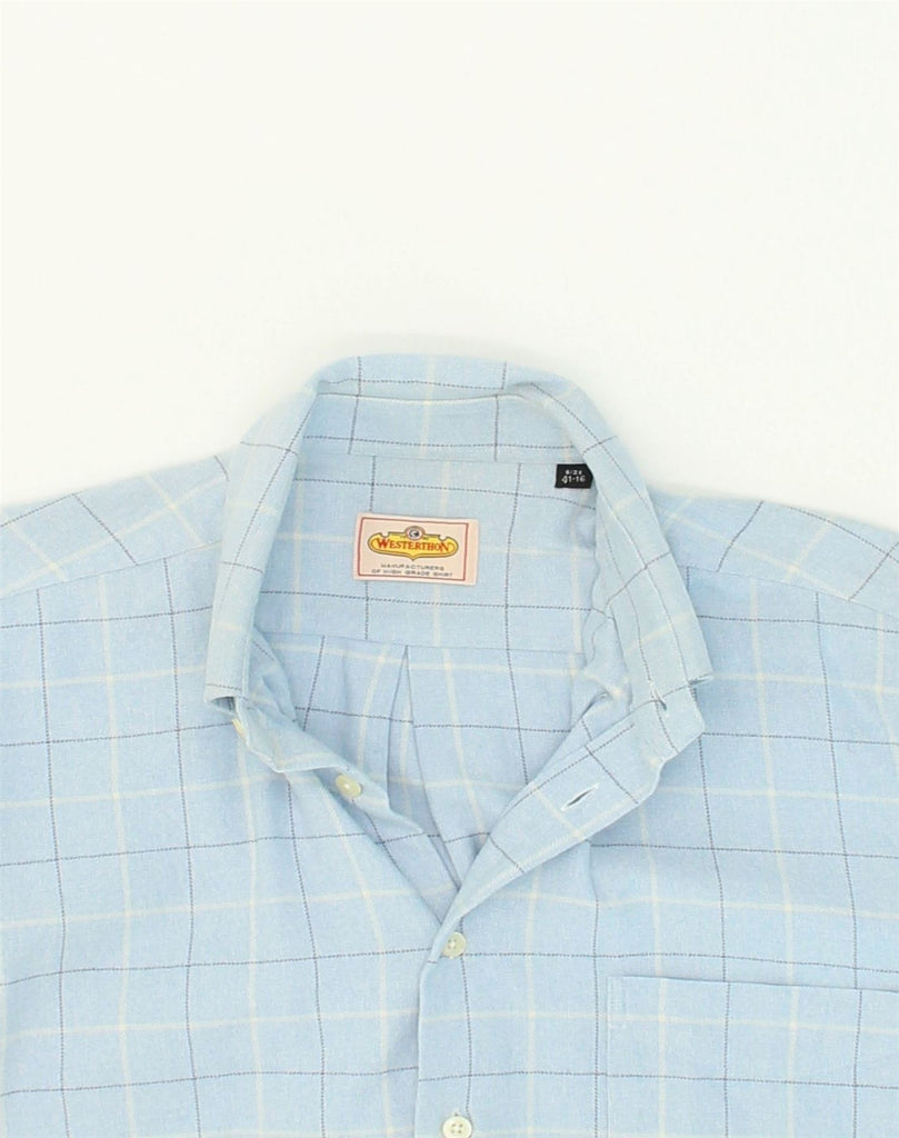 VINTAGE Mens Shirt Size 16 Medium Blue Check Cotton | Vintage Vintage | Thrift | Second-Hand Vintage | Used Clothing | Messina Hembry 