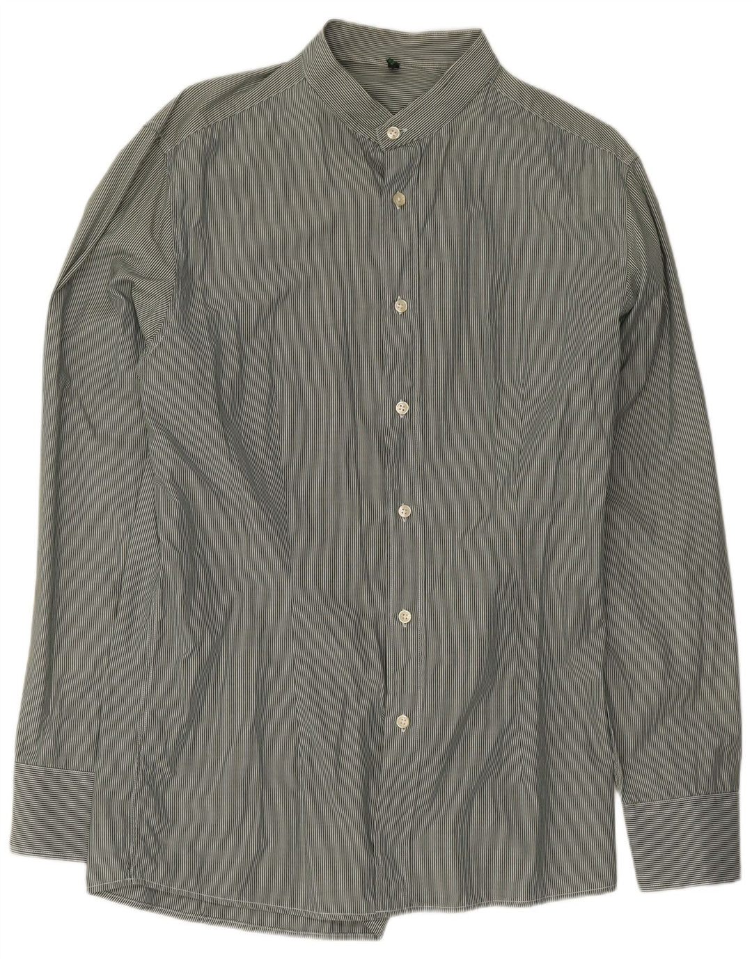 Benetton Mens Shirt Medium Green Pinstripe Classic