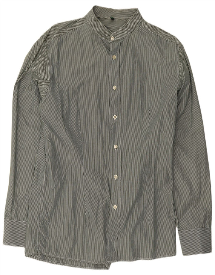 Benetton Mens Shirt Medium Green Pinstripe Classic