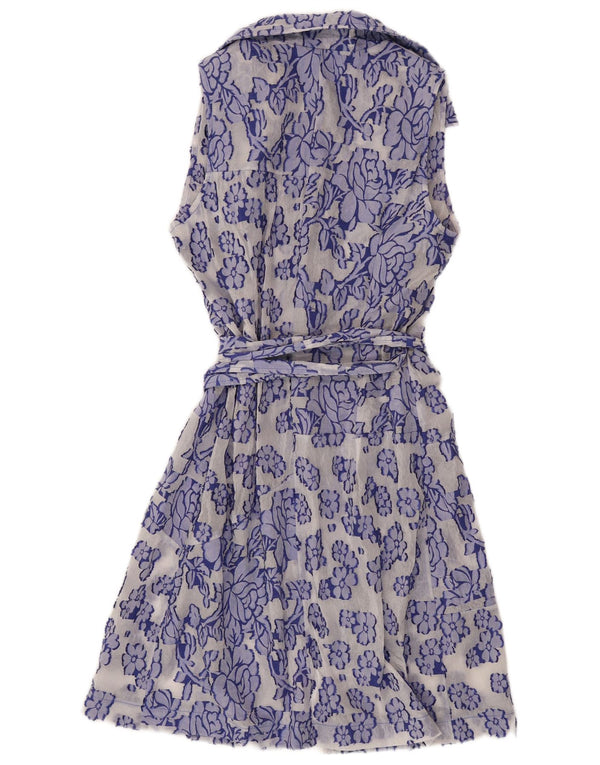 FAIRLY Womens Sleeveless Wrap Dress UK 14 Medium Blue Floral