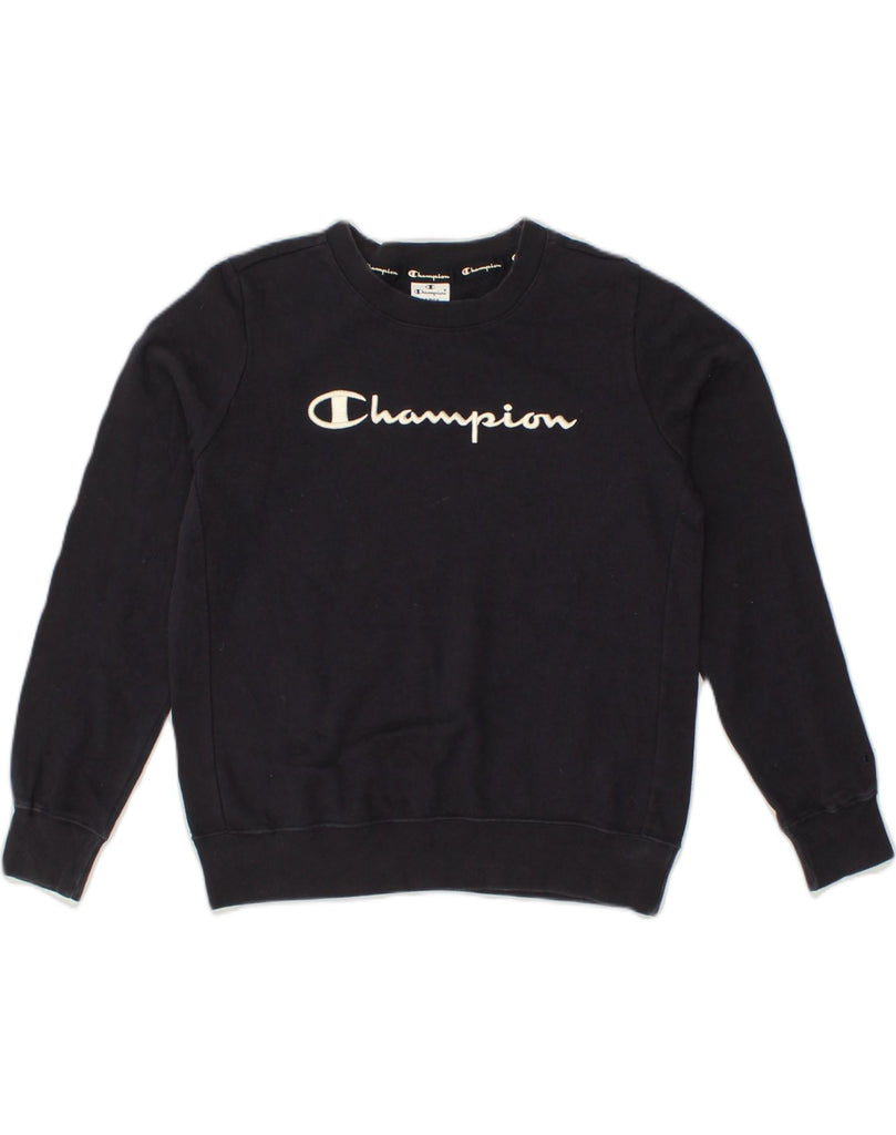 CHAMPION Womens Graphic Sweatshirt Jumper UK 14 Large Black Cotton | Vintage Champion | Thrift | Second-Hand Champion | Used Clothing | Messina Hembry 