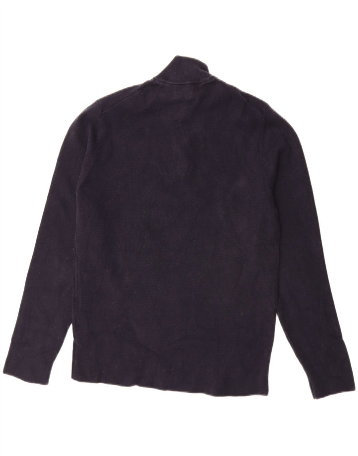 MASSIMO DUTTI Mens Zip Neck Jumper Sweater Medium Navy Blue Cotton