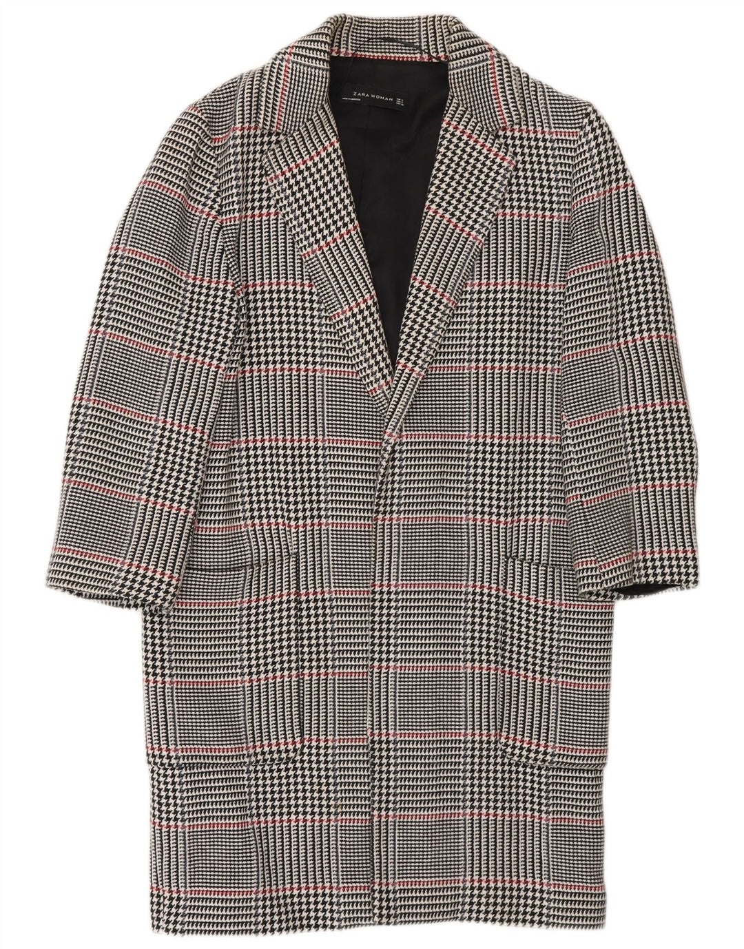 Zara Womens Open Overcoat UK 10 Small Navy Blue Houndstooth Cotton