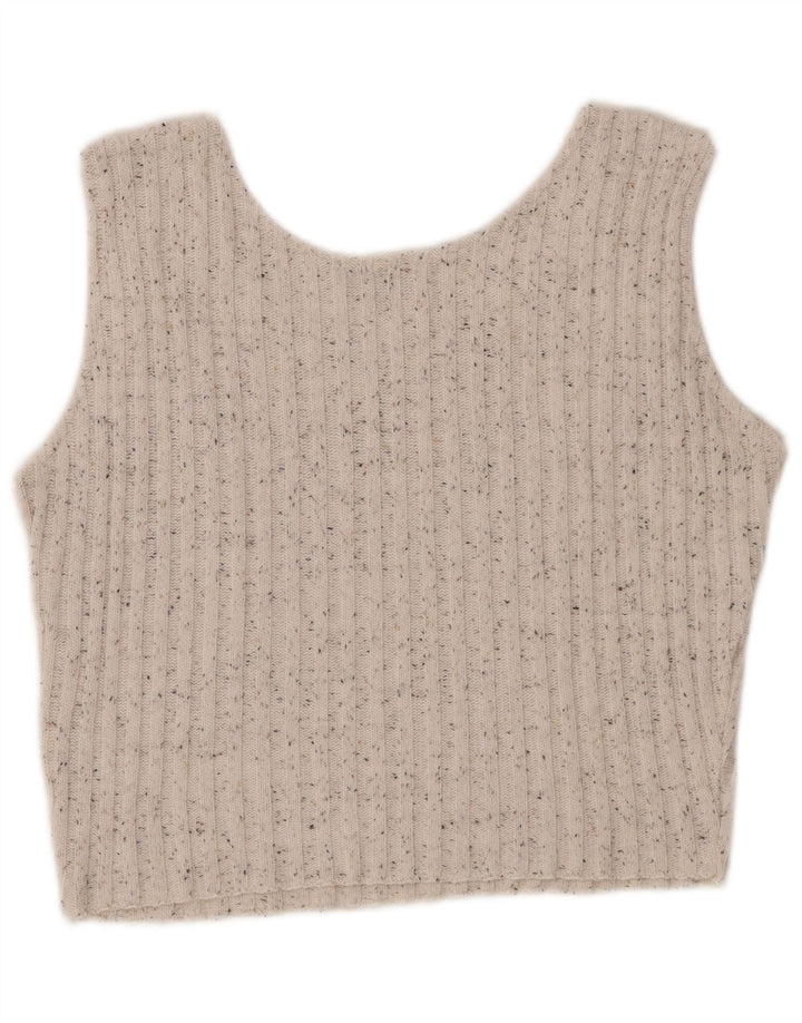 PIMKIE Womens Crop Vest Tank Top UK 12 Medium Off White Flecked