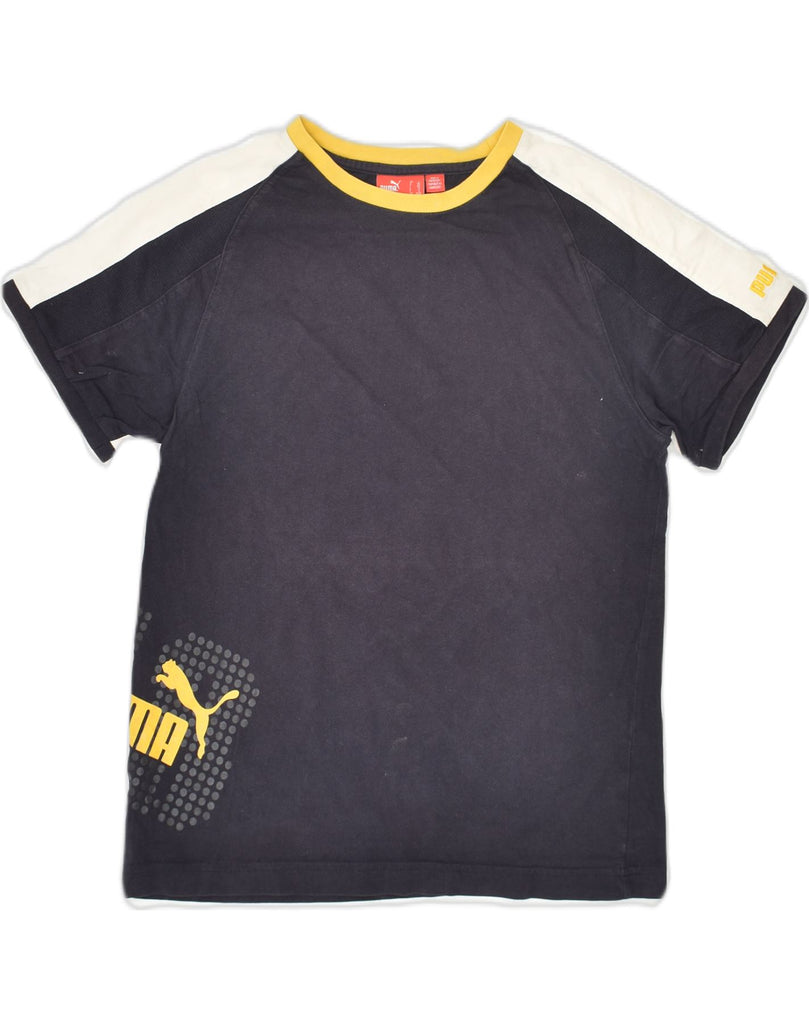 PUMA Boys Graphic T-Shirt Top 11-12 Years Navy Blue Colourblock Cotton | Vintage Puma | Thrift | Second-Hand Puma | Used Clothing | Messina Hembry 