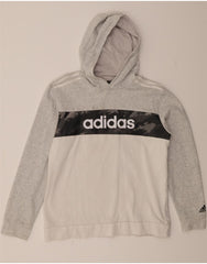 ADIDAS Boys Graphic Hoodie Jumper 15-16 Years Grey Colourblock Cotton