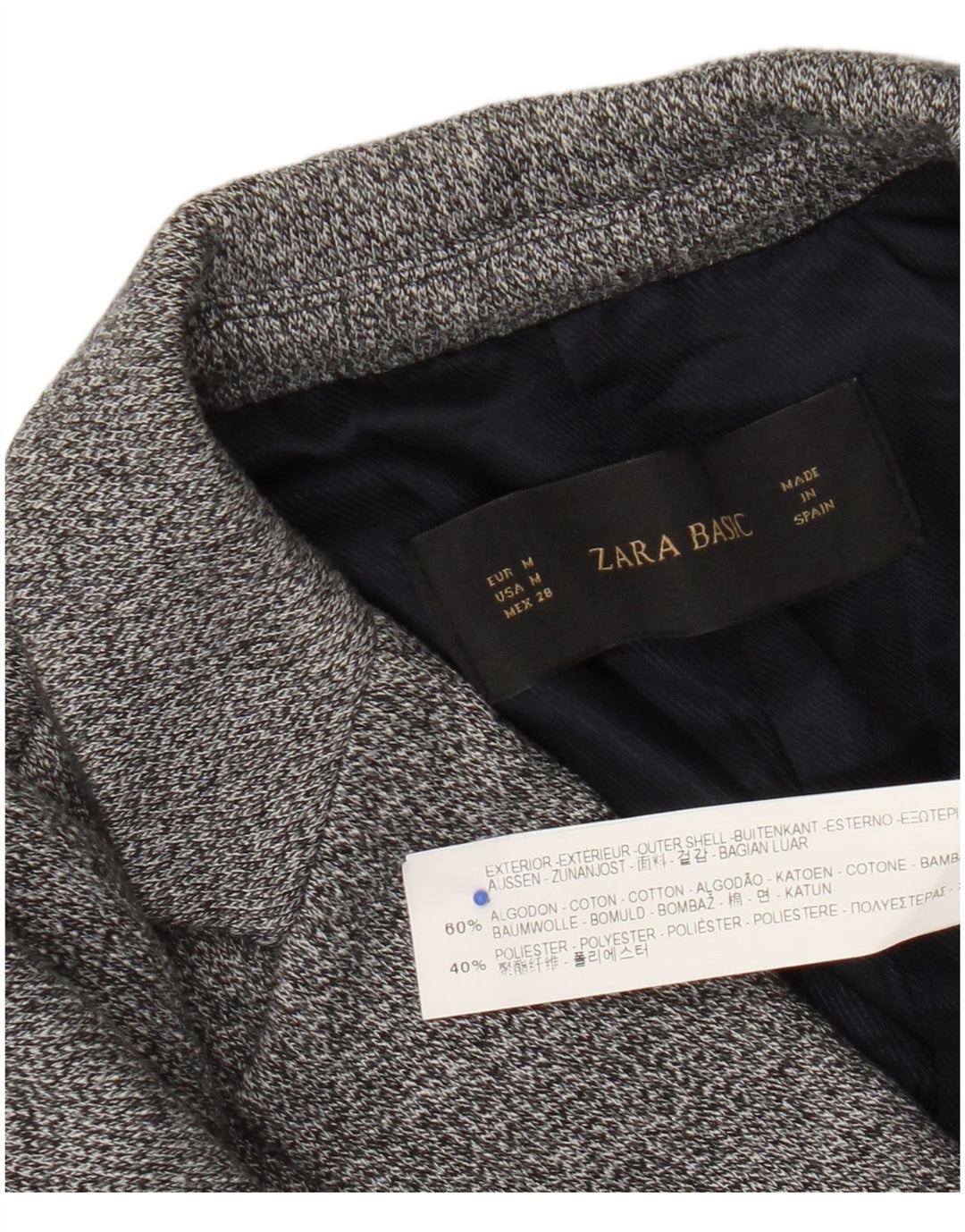 Zara Womens Knit 1 Button Blazer Jacket UK 12 Medium Grey Flecked Cotton